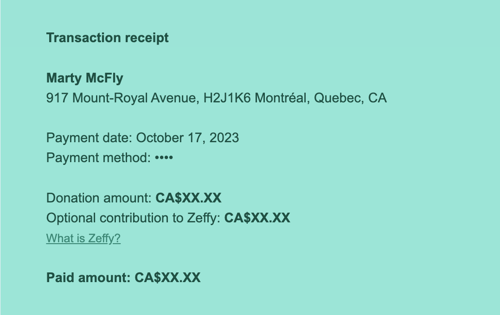 Transaction receipts, invoicing and invoices in Zeffy.